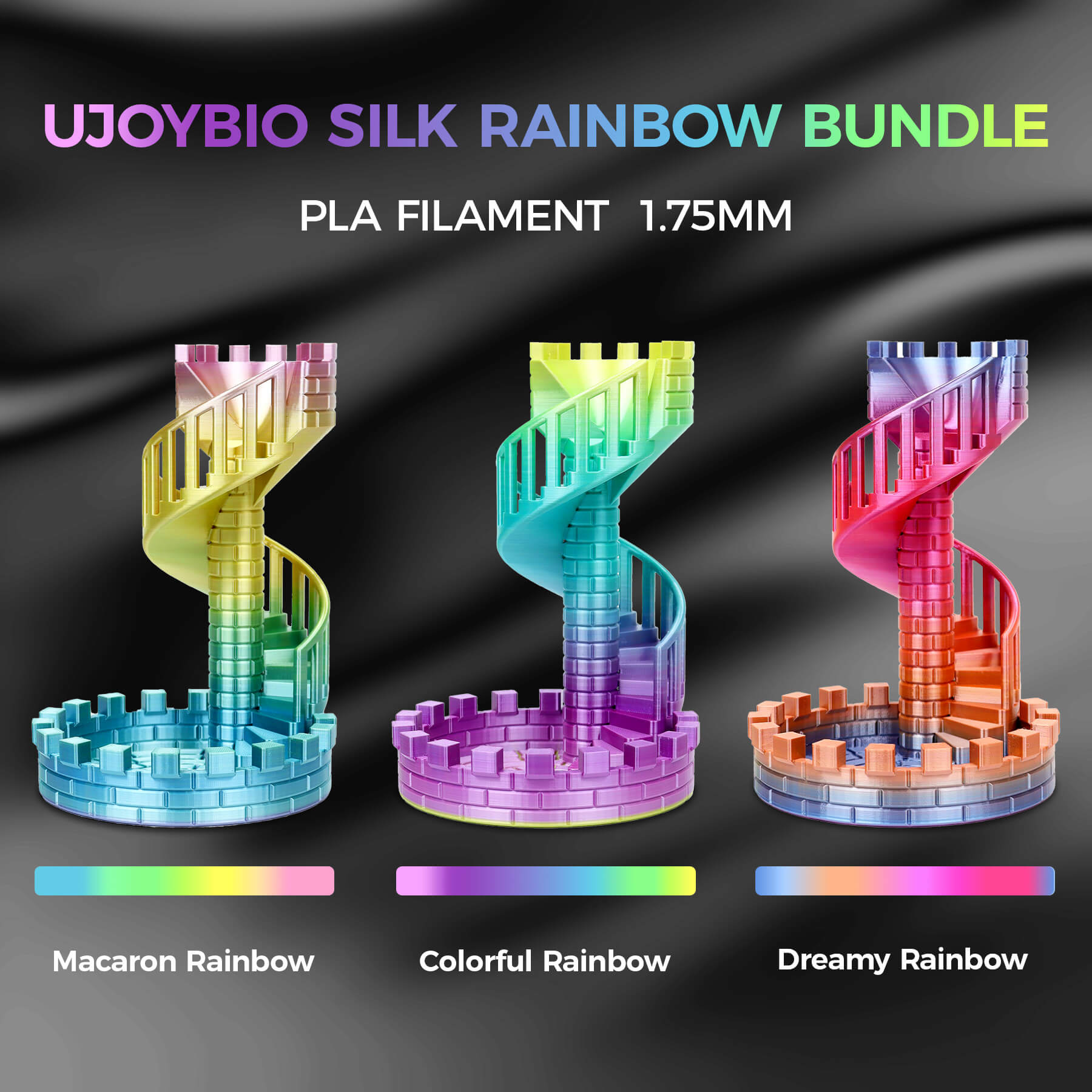 UJOYBIO Silk Rainbow PLA 3D Printing Filament 1.75MM 1KG