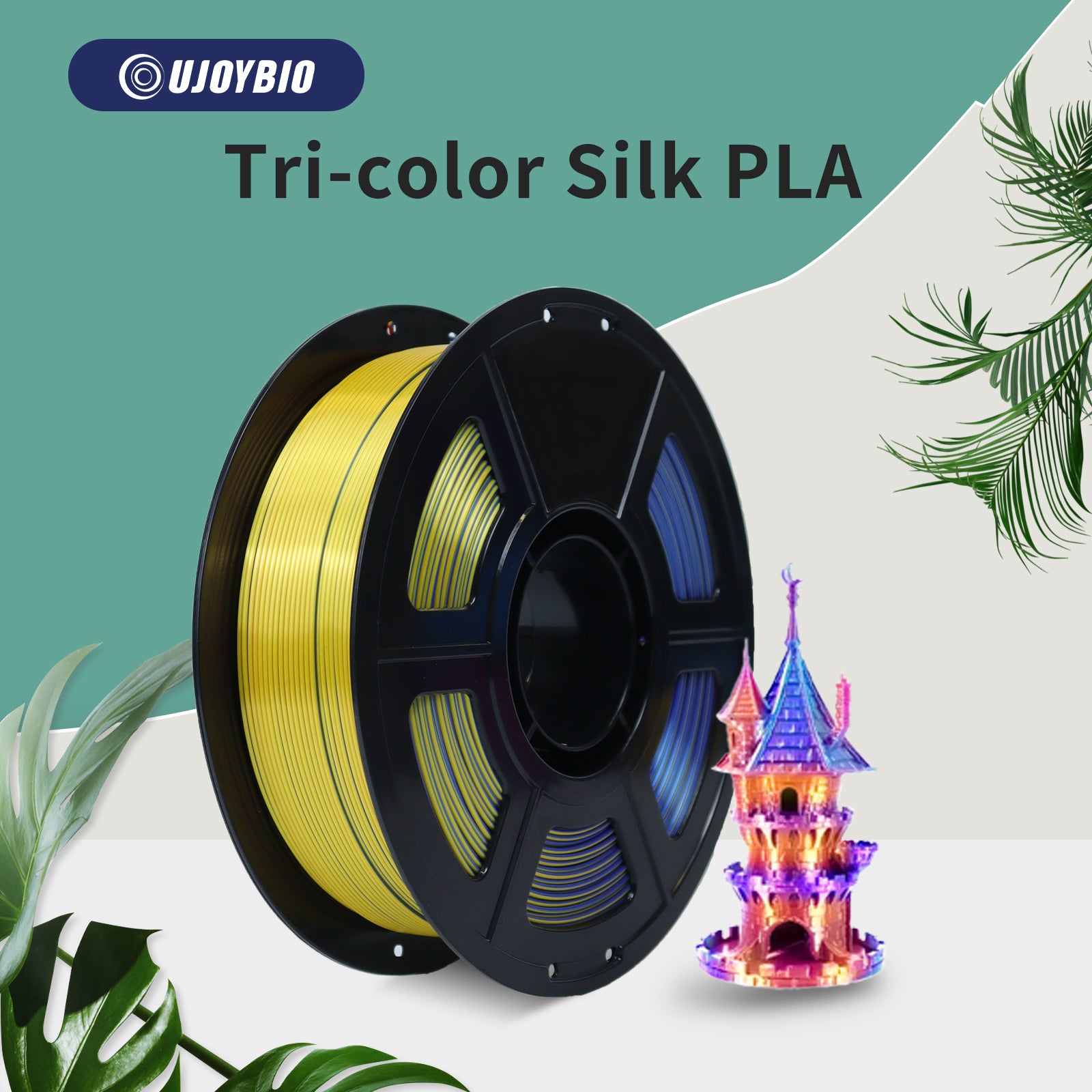 UJOYBIO Tri-Color Silk PLA 3D Printer Filament 1.75MM 1KG